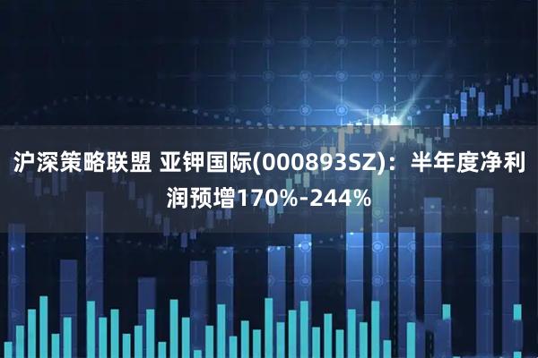 沪深策略联盟 亚钾国际(000893SZ):半年度净利润预增170%-244%